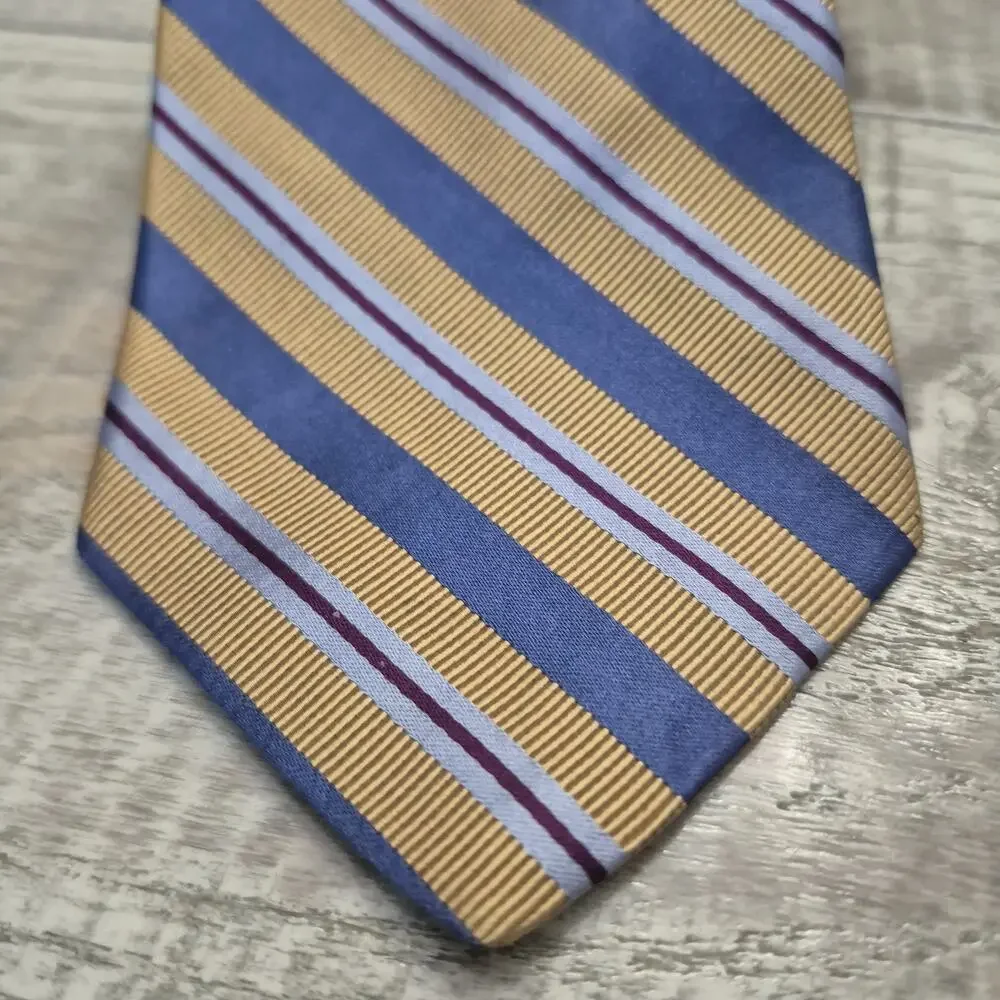 JOS A Bank Signature Collection Silk Striped Tie Blue Gold Made in Italy 3.5x60